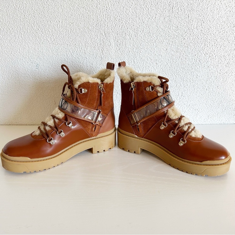 Valentino Garavani Trekkgirl Vlogo Brown Suede Shearling Boots Size EU 38 - Picture 8 of 16
